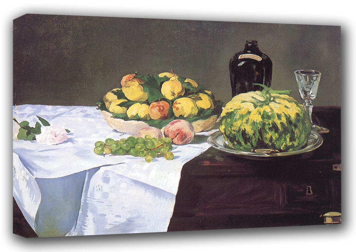 Manet, Edouard: Still Life with Fruit (Melon and Peaches). Fine Art Canvas. Sizes: A3/A2/A1 (00683)