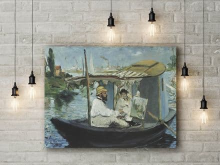 Manet: Monet in his Floating Studio Boat. Fine Art Canvas.