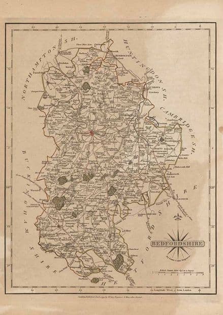 Map of Bedfordshire, England 1793. Fine Art Map Print/Poster