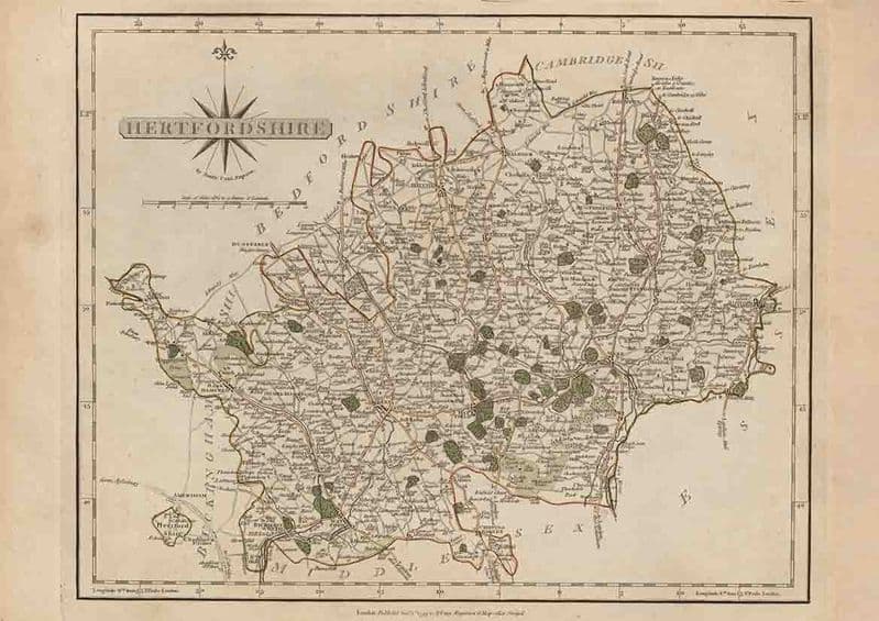 Map of Hertfordshire, England 1793. Fine Art Map Print/Poster