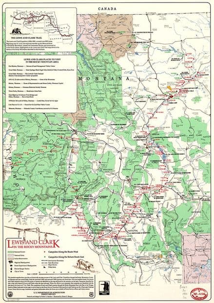 Map Of Lewis and Clark in Rocky Mountains. Print/Poster (4829)