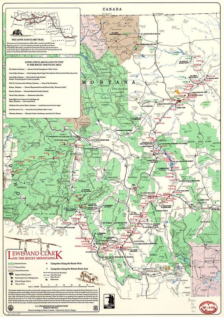 Map Of Lewis and Clark in Rocky Mountains. Print/Poster (4829)