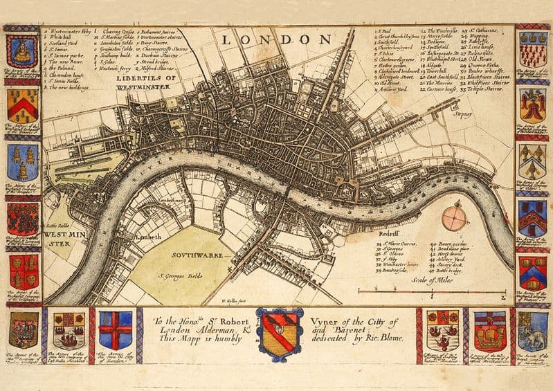 Map of London, England. Before the Fire (17th Century) by Wenceslaus Hollar. Print/Poster (5271)