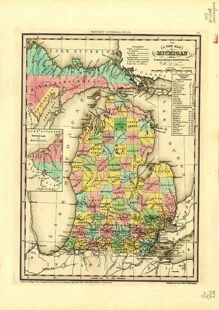 Map Of Michigan, USA 1844. Print/Poster (4881)