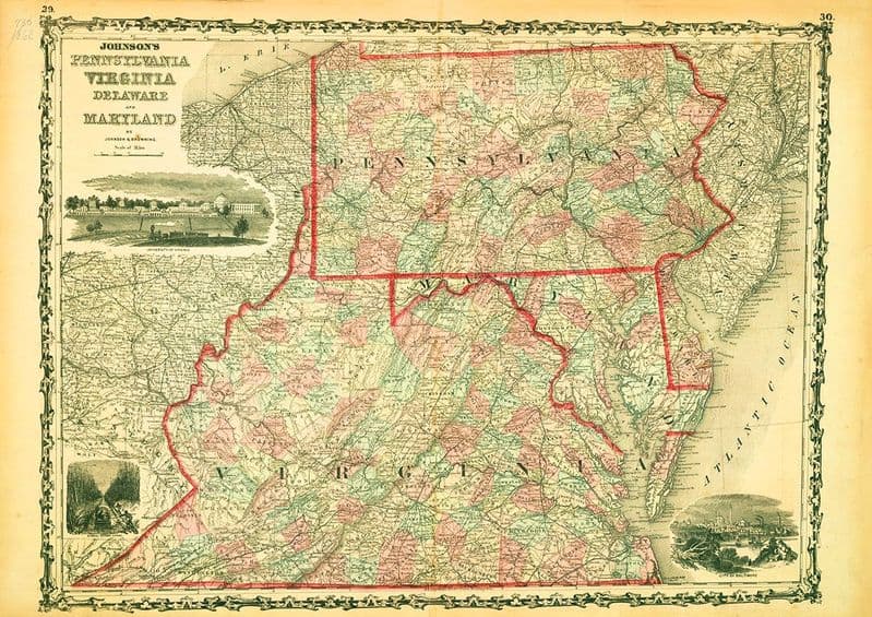 Map of Pennsylvania Virginia Delaware Maryland 1862 Print/Poster (5181)
