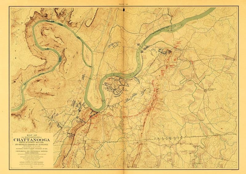 Map of the Battle Fields of Chattanooga Lookout Mountain 1901 Print/Poster (5225)
