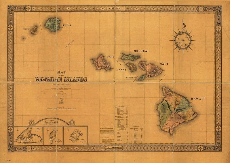 Map of The Hawaiian Islands Hawaii 1876 Antique Reprint Print/Poster (5378)
