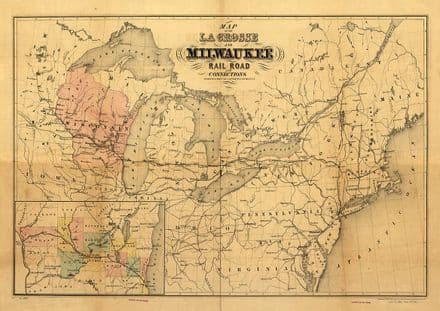 Map of the La Crosse and Milwaukee Rail Road and Connections 1855. Print/Poster (4845)
