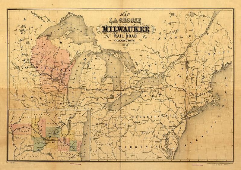 Map of the La Crosse and Milwaukee Rail Road and Connections 1855. Print/Poster (4845)