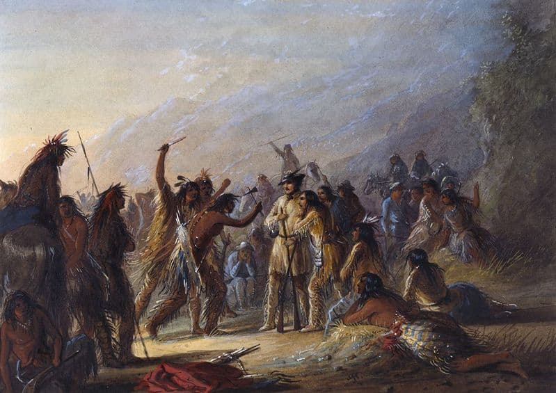 Miller, Alfred Jacob: Attack by Crow Indians. Fine Art Print/Poster. Sizes: A4/A3/A2/A1 (003821)