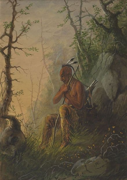 Miller, Alfred Jacob: Sioux Indian at a Grave. Fine Art Print/Poster. Sizes: A4/A3/A2/A1 (003856)