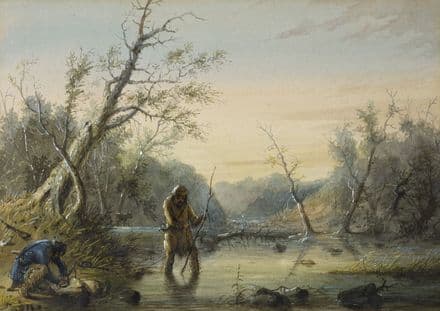 Miller, Alfred Jacob: Trapping Beaver. Fine Art Print/Poster. Sizes: A4/A3/A2/A1 (003841)