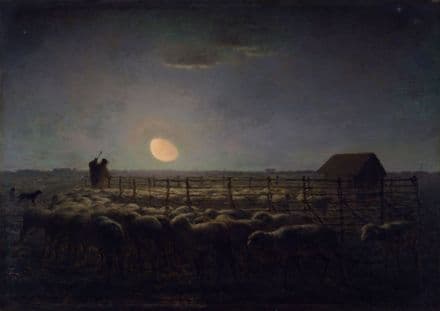 Millet, Jean-Francois: The Sheepfold, Moonlight. Fine Art Print/Poster. Sizes: A4/A3/A2/A1 (004130)