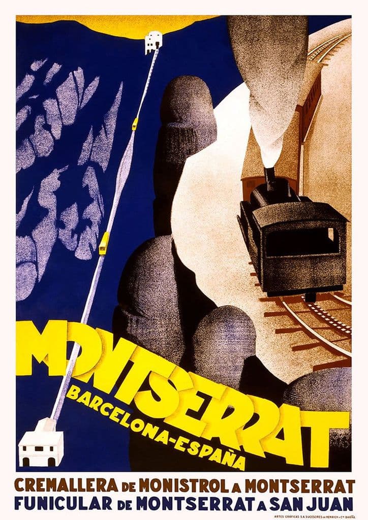 Montserrat, Barcelona-Espana/Spain. Vintage Spanish Travel Print/Poster. Sizes: A4/A3/A2/A1 (002712)