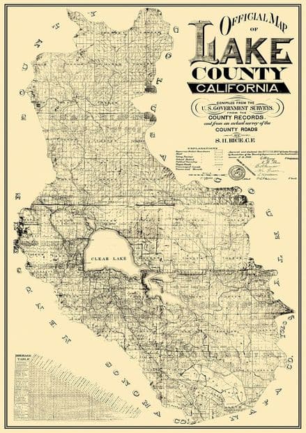 Official Map Of Lake County, California 1892. Print/Poster (4839)