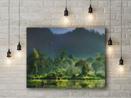 Painting of Nature by Hardibudi. Indonesian Green Forest/Jungle Serene River Landscape Canvas