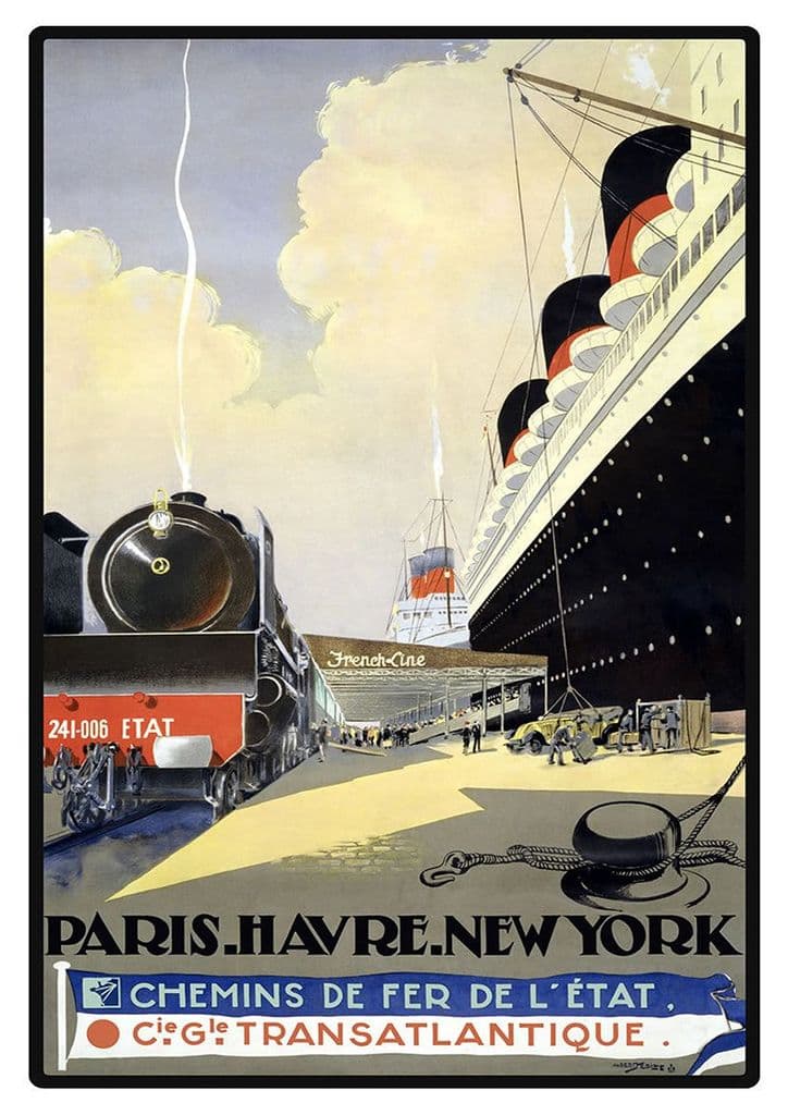 Paris. Havre. New York. Vintage Travel/Tourism Print/Poster. Sizes: A4/A3/A2/A1 (002748)