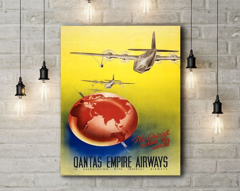 Qantas, Travel Illustration. Vintage Style Canvas.