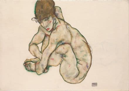Schiele, Egon: Crouching Nude Girl. Fine Art Print/Poster. Sizes: A4/A3/A2/A1 (003673)