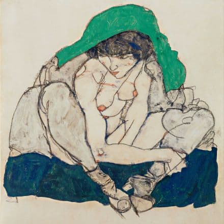 Schiele, Egon: Crouching Woman with Green Headscarf. Fine Art Print/Poster (003674)