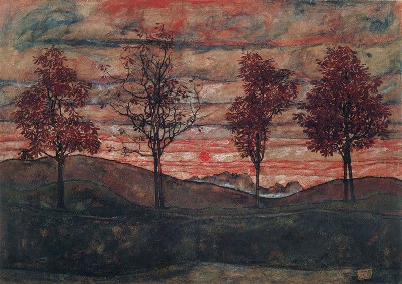 Schiele, Egon: Four Trees. Fine Art Print/Poster. Sizes: A4/A3/A2/A1 (00145)