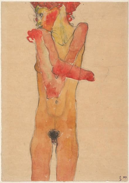 Schiele, Egon: Girl Nude with Folded Arms. Fine Art Print/Poster. Sizes: A4/A3/A2/A1 (003681)