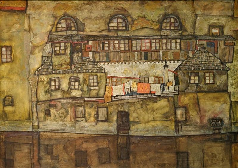 Schiele, Egon: House Wall on the River. Fine Art Print/Poster. Sizes: A4/A3/A2/A1 (003682)
