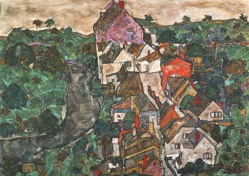 Schiele, Egon: Landscape at Krumau. Fine Art Print/Poster. Sizes: A4/A3/A2/A1 (003228)