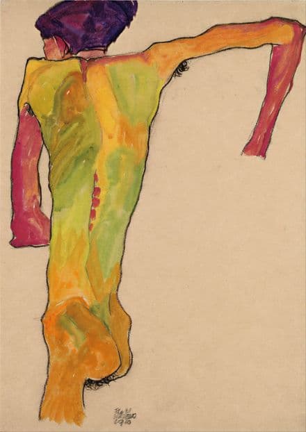 Schiele, Egon: Male Nude, Propping Himself Up. Fine Art Print/Poster. Sizes: A4/A3/A2/A1 (003690)