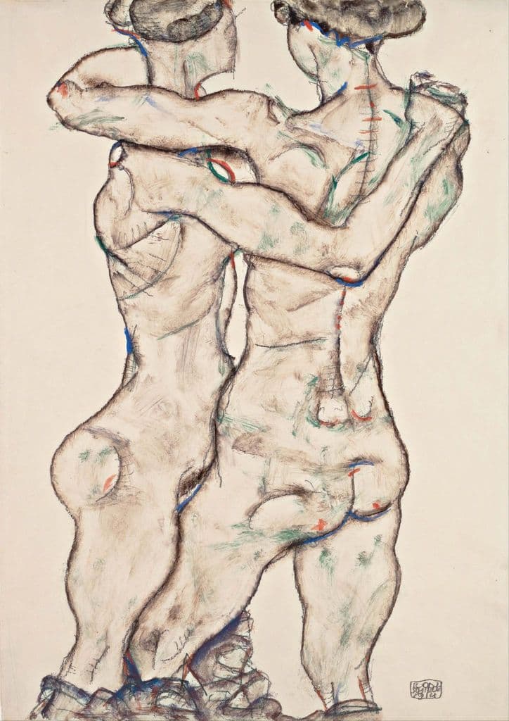 Schiele, Egon: Naked Girls Embracing. Fine Art Print/Poster. Sizes: A4/A3/A2/A1 (003695)