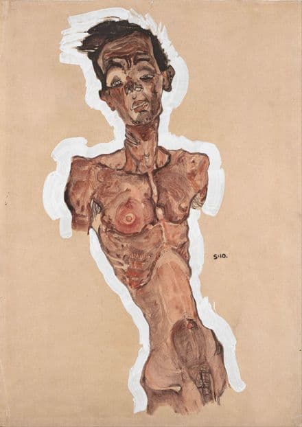 Schiele, Egon: Nude Self Portrait. Fine Art Print/Poster. Sizes: A4/A3/A2/A1 (003696)