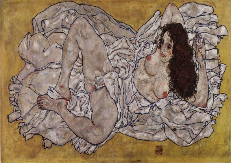Schiele, Egon: Reclining Woman. Fine Art Print/Poster. Sizes: A4/A3/A2/A1 (003707)