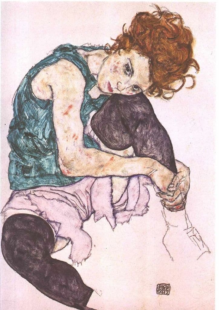 Schiele, Egon: Seated Woman with Bent Knee. Fine Art Print/Poster. Sizes: A4/A3/A2/A1 (003225)