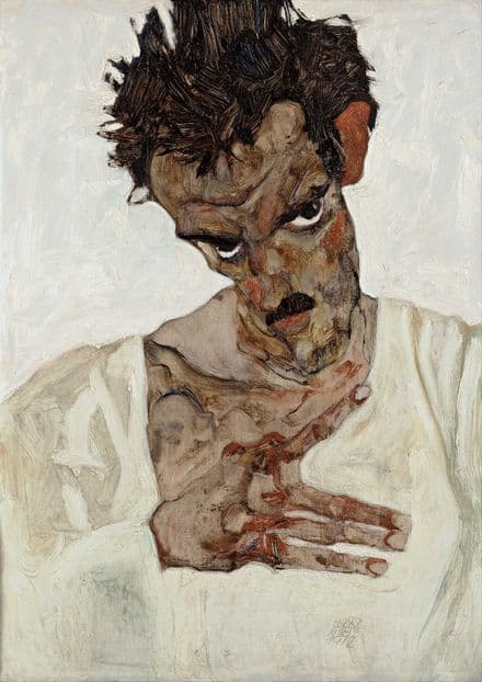 Schiele, Egon: Self-Portrait with Lowered Head. Fine Art Print/Poster. Sizes: A4/A3/A2/A1 (003716)