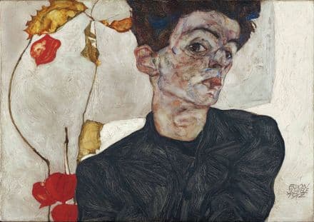 Schiele, Egon: Self-Portrait with Physalis. Fine Art Print/Poster. Sizes: A4/A3/A2/A1 (003717)
