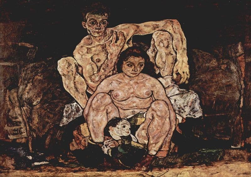Schiele, Egon: The Family/Crouching Couple. Fine Art Print/Poster. Sizes: A4/A3/A2/A1 (003227)