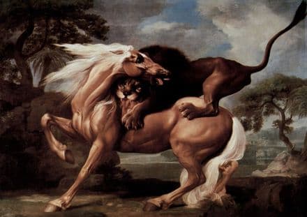 Stubbs, George: A Lion Attacking a Horse. Fine Art Print/Poster. Sizes: A4/A3/A2/A1 (001158)