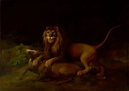 Stubbs, George: A Lion Attacking a Stag. Fine Art Print/Poster. Sizes: A4/A3/A2/A1 (004114)