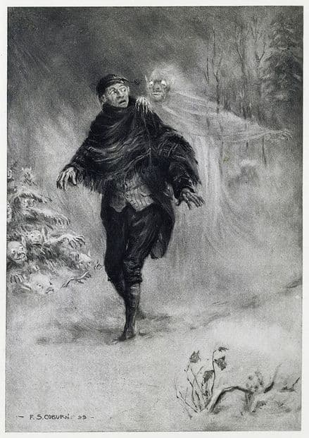 The Legend of Sleepy Hollow: Ichabod Crane Imagining Phantom at his Shoulder. Fine Art Print (5388)