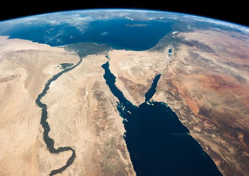 The Nile River, Egypt, Sinai Peninsula, Israel. Satellite Map Image Print/Poster (5471)
