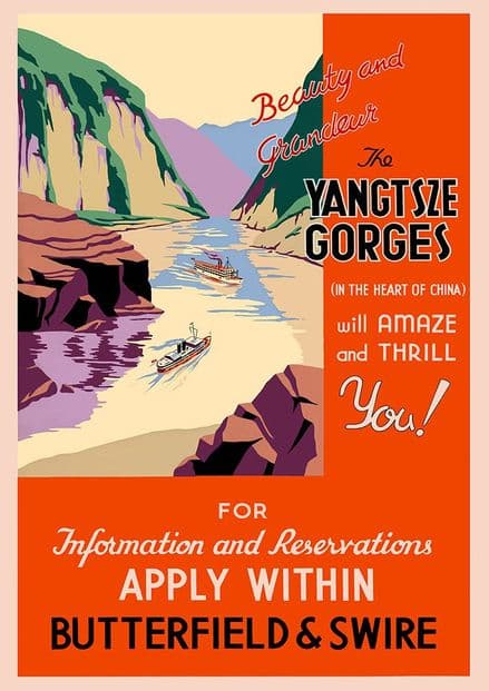 The Yangtsze Gorges (In the Heart of China) Vintage Travel Print/Poster. Sizes: A4/A3/A2/A1 (002691)