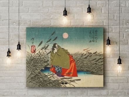 Tsukioka Yoshitoshi: Narihira and Nijo no Tsubone at the Fuji River. Fine Art Canvas.