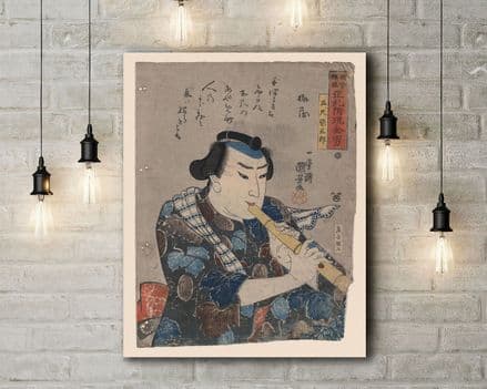 Utagawa Kuniyoshi: Goshaku Somegoro Playing Shakuhachi. Fine Art Canvas.