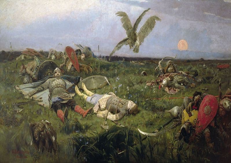 Vasnetsov, Viktor: After the Battle between Prince Igor Svyatoslavich of Kiev and the Polovtsy, 1880. Fine Art Print/Poster. Sizes A4/A3/A2/A1 (00585)