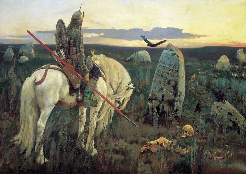 Vasnetsov, Viktor Mikhailovich: A Knight at the Crossroads, 1882. Mythological/Historical Fine Art Print/Poster. Sizes: A4/A3/A2/A1 (00581)