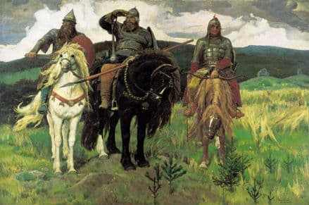 Vasnetsov, Viktor Mikhailovich: Bogatyrs/Warrior Knights. (Russian Epic Heroes) Fine Art Print/Poster. Sizes: A4/A3/A2/A1 (00582)