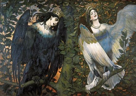 Vasnetsov, Viktor Mikhailovich: Sirin and Alkonost - The Birds of Joy and Sorrow. Fine Art Print/Poster. Sizes: A4/A3/A2/A1 (00584)