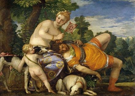 Veronese, Paolo Caliari: Venus and Adonis. Fine Art Print/Poster. Sizes: A4/A3/A2/A1 (002014)