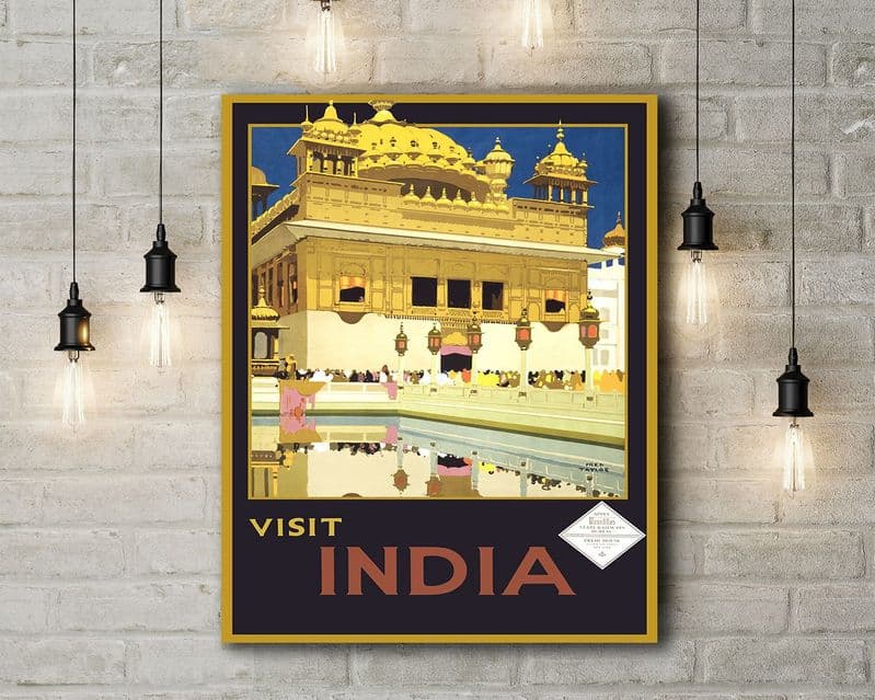 Visit India, Travel Illustration. Vintage Style Canvas.