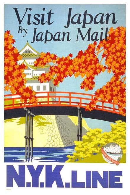 Visit Japan by Japan Mail, N.Y.K Line. Vintage Travel Art Print/Poster. Sizes: A4/A3/A2/A1 (002697)